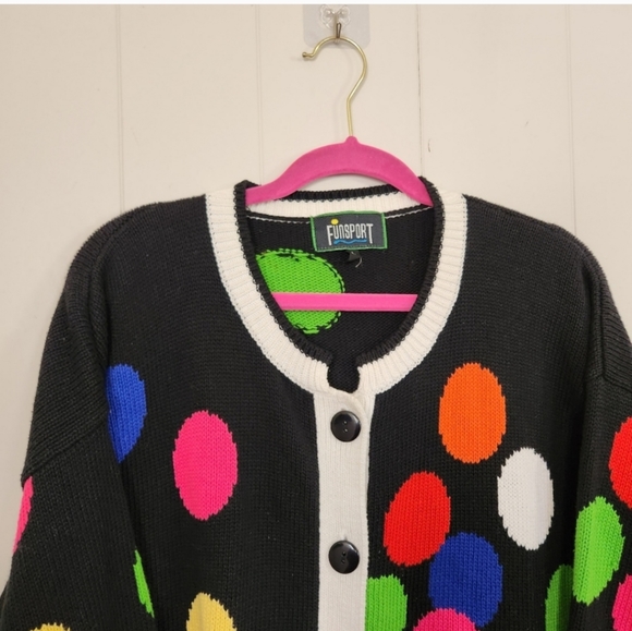 Vintage 💯 cotton Polka Dot Sweater Cardigan 80s 90s 1990s Cabincore Preppy - Picture 3 of 9